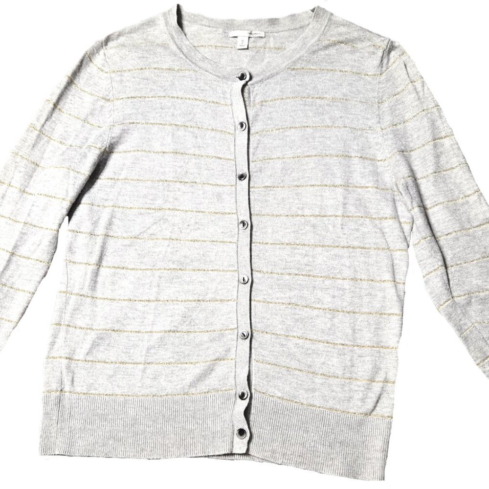 Halogen Size XSp Womens Gray With Gold Thread Lines Button Down Cardigan Shirt